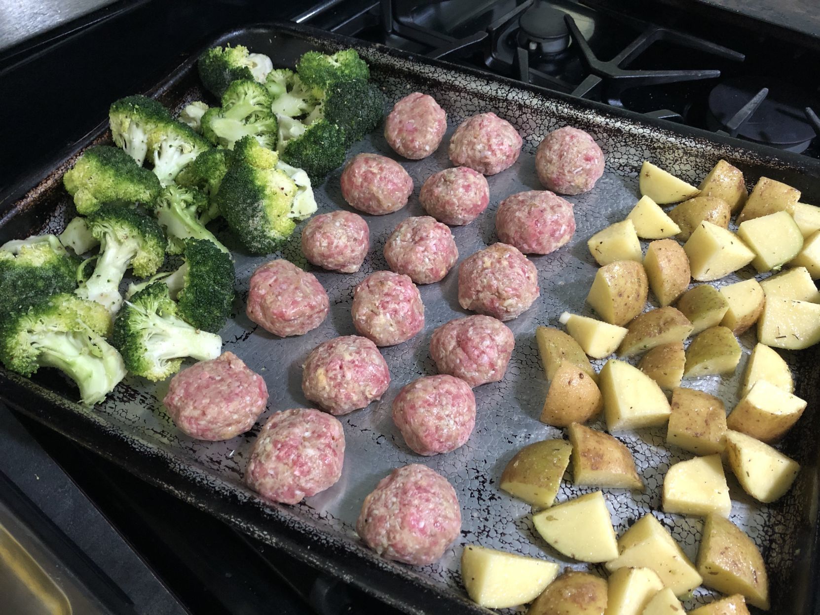 Sheet Pan BBQ Meatballs, Broccoli and Potatoes